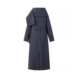 Winter Trench Women's Long Coat Double Breasted Button Closure Wool Shell Canvas Fabric Breathable Casual Elegant - Product Image 2