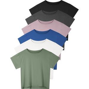 Camiseta de Punto para Mujer, Cuello Redondo, Manga Corta, Color Sólido, con Botones, Transpirable, Ecológica, de Secado Rápido, Corte Regular, Casual - Product Image 3