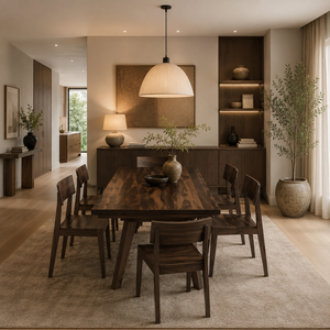Juego de Comedor Convertible de Nogal de Alta Calidad, 8 Piezas, Estilo Moderno, Fácil de Armar, Muebles para Comedor de Hotel o Villa - Product Image 1