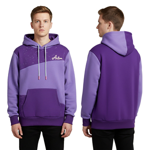 Sudadera con Capucha Personalizada para Hombre, Color Morado, Bloques de Color, Felpa de Algodón Grueso, Estilo Patchwork, Sudadera con Capucha Informal para Invierno - Product Image 2