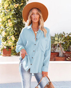 Chemisier décontracté pour femme, nouvelle collection, couleur unie, 100 % coton tissé, manches raglan boutonnées, coupe classique, chemise d'automne - Product Image 3