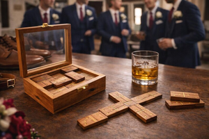 Handmade Acacia Wood Domino Set with Gold Inlay in Clear Lid Display Box Unique Personalized <b>Gift</b> - Product Image 2