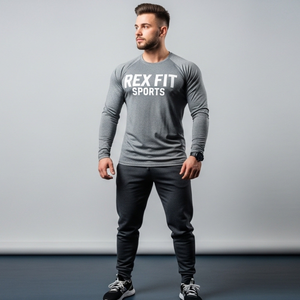 T-shirt blanc slim fit pour homme, manches longues, 100% coton, col rond, coupe ajustée, design OEM - Product Image 1