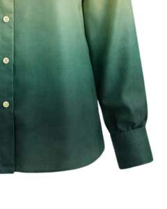 Camisa de Manga Larga para Mujer, Color Verde Esmeralda Degradado a Verde Salvia Claro, Estilo Casual para Oficina, Fabricante de Blusas Personalizadas OEM - Product Image 6