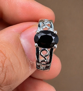 Rhaya Jewels Vintage Elegant Engagement Rhodium Plated 925 Sterling Silver Oval Cut Black Onyx Prong Setting Dainty Band <b>Ring</b> - Product Image 1