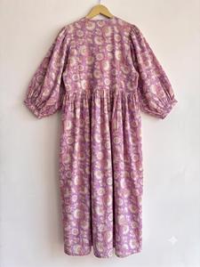 Lightweight 100% Boho Floral Print Maxi <b>Dress</b> With Puff Sleeves Loose Fit Viscose Summer Casual <b>Dress</b> O-Neck <b>Elastic</b> Waist - Product Image 1
