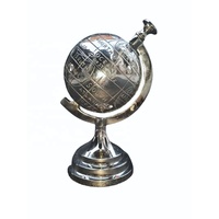 Globo Terráqueo Giratorio de Aluminio con Acabado Plateado Hecho a Mano por WB INC INDIAN, Diseño Contemporáneo Grabado, Globo Terráqueo Personalizado en Color