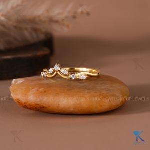 Curved Marquise And Round Lab Grown Diamond Chevron Wedding Band 14K Solid Gold Anniversary <b>Stacking</b> Enhancer <b>Rings</b> Bridal Jewel - Product Image 2