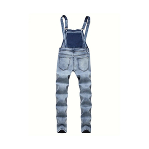Salopette en jean pour homme, coupe slim, taille haute, déchirée et usée, style décontracté, en coton tissé, collection printemps - Product Image 3