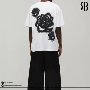 Camiseta Blanca Extra Grande para Hombre Rubabull con Estampado Floral Negro, Manga Corta, Cuello Redondo, Estilo Casual Urbano, Jersey de Algodón - Product Image 5