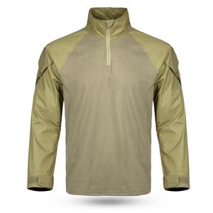 Chemise tactique kaki pour homme, veste d'entraînement à manches longues avec fermeture éclair 1/4, respirante, tissée, uniforme tactique d'extérieur - Product Image 3