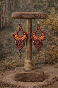 Pendientes de Macramé Azules Hechos a Mano, Pendientes Colgantes Bohemios Verde Azulado, Joyería Artesanal, Piedra Preciosa Natural, Regalo Bohemio para Mujer - Product Image 2