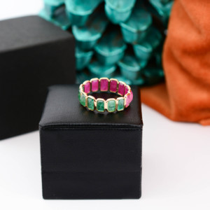 Natural Emerald and <b>Ruby</b> Alternating <b>Eternity</b> Band in Solid 18K Yellow Gold Gemstone Station <b>Ring</b> May and July Birthstone - Product Image 6