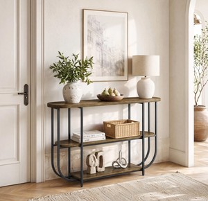 Table console moderne en bois avec structure métallique, design farmhouse, meuble de rangement pour salon - Product Image 2