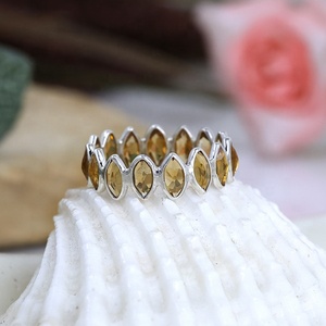 Anillo de Eternidad de Plata de Ley 925 con Gema de Citrino Corte Marquesa, Joyería Fina Minimalista Apilable para Mujer, Venta al por Mayor - Product Image 2