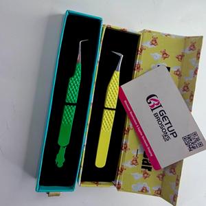 Pince à cils professionnelle de haute qualité, motif personnalisé jaune-vert, en acier inoxydable de précision, marque privée, 90 pinces à cils - Product Image 2