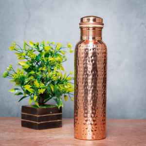 Botella de Cobre Puro 100% Martillada a Mano, 1000ml, Aislamiento Térmico 24-36h, Tapa con Botón, para Beber Directo, Nuevo Diseño, Hogar y Oficina - Product Image 1