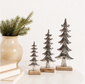 Premium Silver Metal Christmas <b>Tree</b> Sculpture With Sturdy Wooden Base For Modern Home And Hotel Holiday <b>Tabletop</b> Decoration - Product Image 2