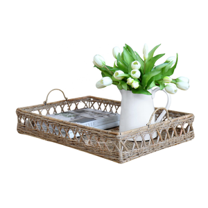 Rattan Serving Tray with Geometric Open-weave Design, <b>Rustic</b> Decorative Tray with Handles for <b>Coffee</b> <b>Table</b> & Home Decor - Product Image 1