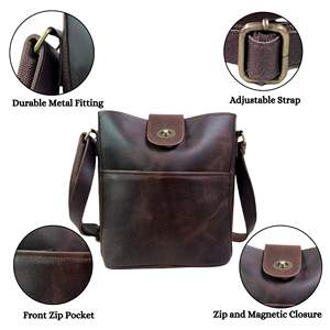 Pochette élégante pour femme en cuir véritable vintage avec bandoulière réglable, compacte et légère, capacité 3L+ - Product Image 3