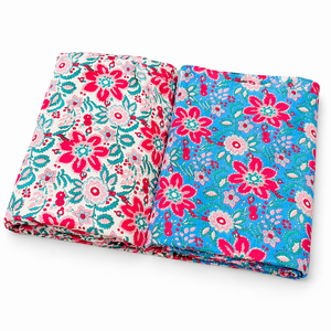Tela Popelina Orgánica Ecológica 100% Algodón, Estampada, Absorbente de Humedad, Transpirable, Ligera, Peinada, para Vestidos en Rosa y Azul - Product Image 1