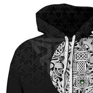 Sudadera con Capucha Gráfica al por Mayor Unisex Negra y Blanca con Estampado Dividido, Cordón Ajustable, Bolsillo Canguro y Puños Acanalados, Estilo Urbano Casual - Product Image 5