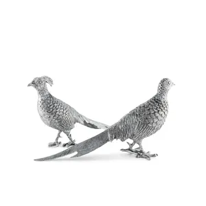 Paire de figurines de faisan plaquées or, sculpture animale, objet de collection artistique, artisanat métallique décoratif, technique de moulage ZAHID EXPORTS - Product Image 3