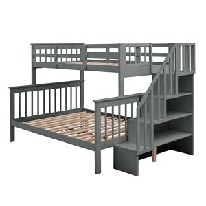 Letto a castello grigio con letto singolo sopra e letto matrimoniale, con contenitore e sponda di protezione per la cameretta dei bambini (Vecchio SKU LP000019AAE) - Product Image 3
