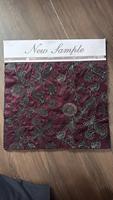 Nouvel échantillon de tissu pour rideaux en velours brodé, motif floral bordeaux, tissage métallique, 58/60 pouces, textile d'ameublement