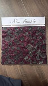 New Sample Embroidered velvet Burgundy Floral Pattern Metallic Woven 58/60 Inch Home Textile Curtain <b>Material</b> - Product Image 1