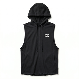 Camiseta sin mangas con capucha negra con LOGO personalizado, top deportivo con logo impreso, talla grande, lisa, para hombre, para entrenamiento deportivo, ropa informal de atletismo. - Product Image 3