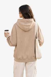 <b>Women's</b> Oversized <b>Beige</b> <b>Hoodie</b> Cartoon Cat Coffee Print Sweatshirt Casual Fleece Pullover - Product Image 3