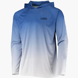 Custom High Quality Men's Gradient Blue Long Sleeve Hooded Fishing Shirt UPF 50 Anti-UV Quick Dry Polyester <b>Top</b> - Product Image 4