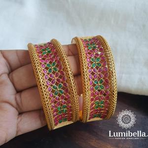 24K Gold Plated <b>Copper</b> Kada <b>Bangles</b>-Ethnic Trendy Classic Bracelets for Engagement - Product Image 3