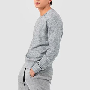 Sweat-shirt gris à col rond pour homme, coupe classique, en coton tricoté, décontracté, couleur unie, respirant, manches longues, OEM - Product Image 3