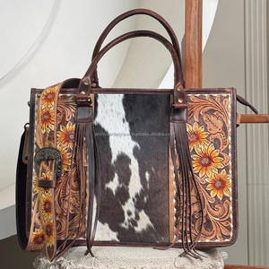 Meilleure vente ensemble de sacs en cuir de vachette véritable 2 pièces fait à la main sac fourre-tout polyvalent pour le voyage cadeau de week-end pour les femmes - Product Image 5