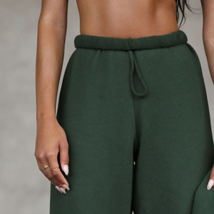 Men's Dark Green Elastic Waist Drawstring Knitted Sweatpants Casual Loose Fit Midweight Plain Dyed <b>Pants</b> - Product Image 1