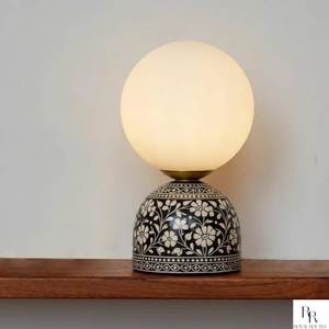 Lampe de table moderne de luxe en os incrusté en forme de fleur, autocollante, bleue, lampe de chevet ARIF HANDICRAFTS, décoration durable - Product Image 2