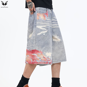 Wholesale Summer Casual Breathable Light Men's Graphic Print Distressed Denim <b>Jorts</b> Custom Ripped Loose Fit Streetwear <b>Baggy</b> - Product Image 6