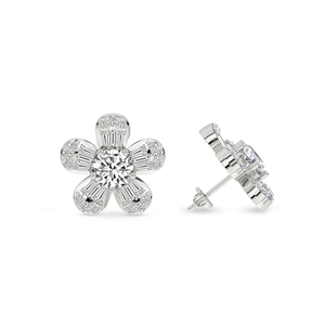 Magnifiques boucles d'oreilles en or massif 14k/18k, bijoux de créateur, fleur de périvinyle en or, boucles d'oreilles à clous en diamant de laboratoire pour femmes. - Product Image 2