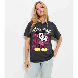 T-shirt oversize gris foncé Mickey effet délavé - Product Image 1