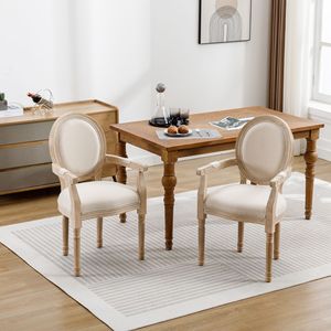Ensemble de 2 chaises de salle à manger en bois massif de style français couleur crème - Product Image 1