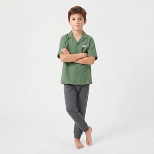 Camiseta Informal de Estilo Cuadrado para Niños, Camiseta de Manga Corta con Botones, Color Sólido, 100% Algodón, Transpirable, Corte Regular, Top Informal - Product Image 5
