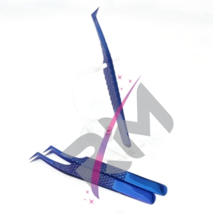 Pince à cils la plus populaire en acier inoxydable, couleur bleu plasma, pour volume russe, avec pointe de précision 90/65/45 degrés et poignée diamantée - Product Image 6