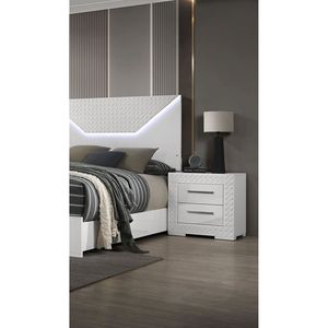 Gorgeous <b>White</b> 1pc Nightstand with High <b>Gloss</b> Finish & Chrome Bar Handle <b>Bedside</b> <b>Table</b> Bedroom Furniture - Product Image 1