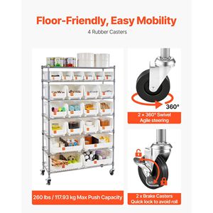 Sistema di scaffalature in filo d'acciaio a 7 livelli con 22 contenitori e ruote mobili per l'organizzazione degli attrezzi, ideale per il garage - Product Image 5