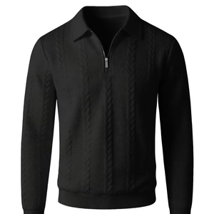 Pull en maille torsadée texturée pour homme, col zippé, avec poignets côtelés, chaud et élégant pour l'hiver - Product Image 1