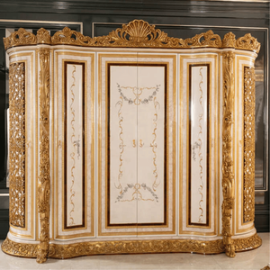 Armoire de luxe sur mesure style palais italien en acajou massif, entièrement sculptée à la main, finition or, mobilier de chambre royale - Product Image 1