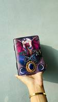 Carnet en cuir imprimé Dragon de Pierre, fait main, Grimoire, Livre de sorts avec Gemmes, Pentagramme, Soleil et Lune, Couverture rigide, Feng Shui