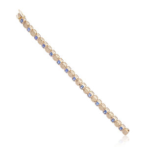 Bracelet tennis à maillons en or jaune 14 carats serti de diamants pavés et saphir bleu, fait main, bijoux fins, vente en gros - Product Image 3